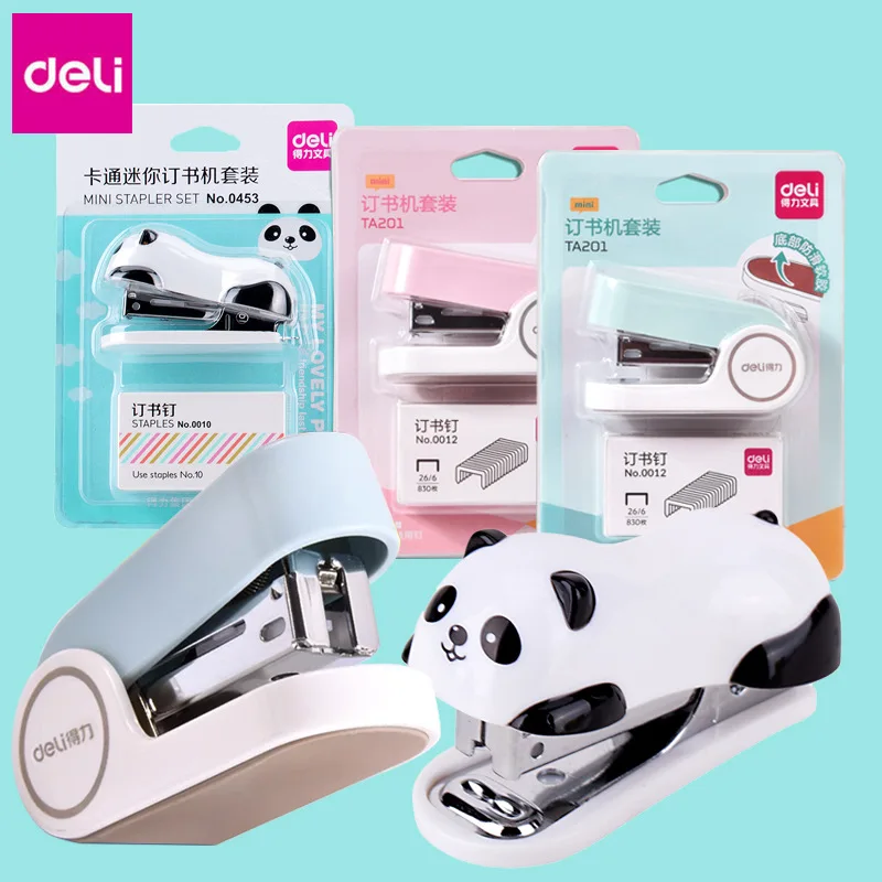 DELI Mini Stapler Set Stapling Machine with 800-1000 Pc Staples Office School Binding Supplies Manual Cute Stapler School Office