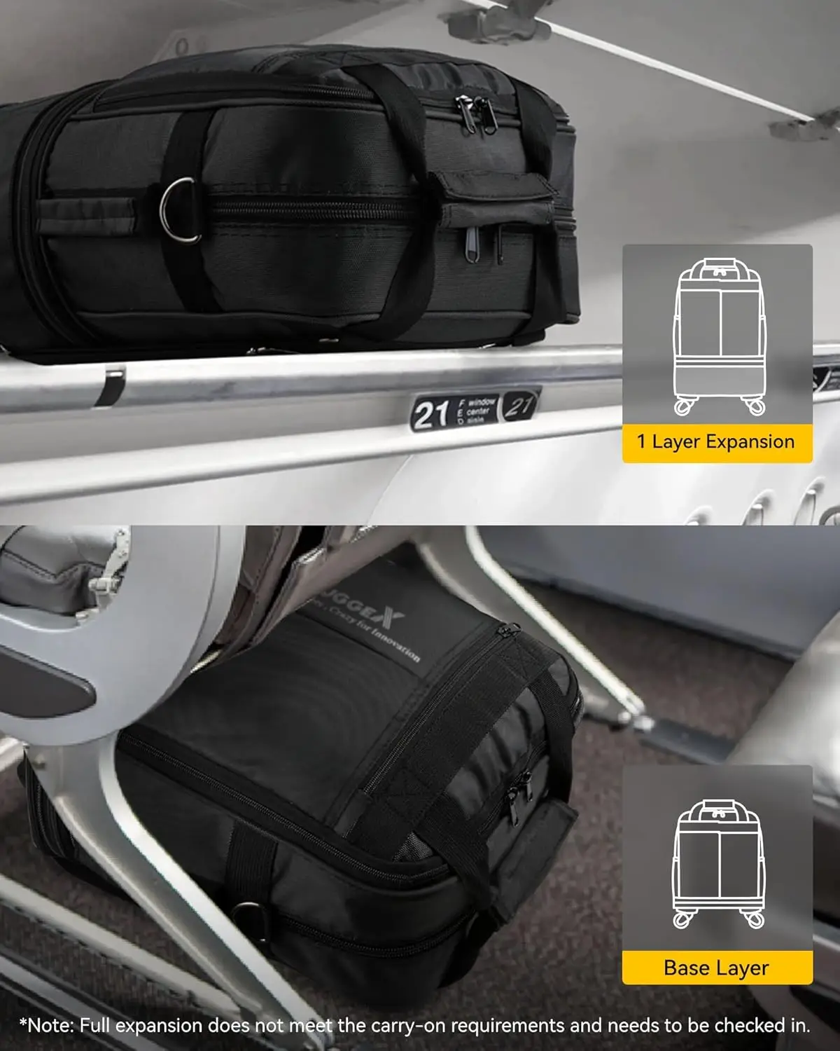 Luggex-Sac à Bagages Extensible à Roulettes, Petite Valise Pliable Sans Poignée Télescopique