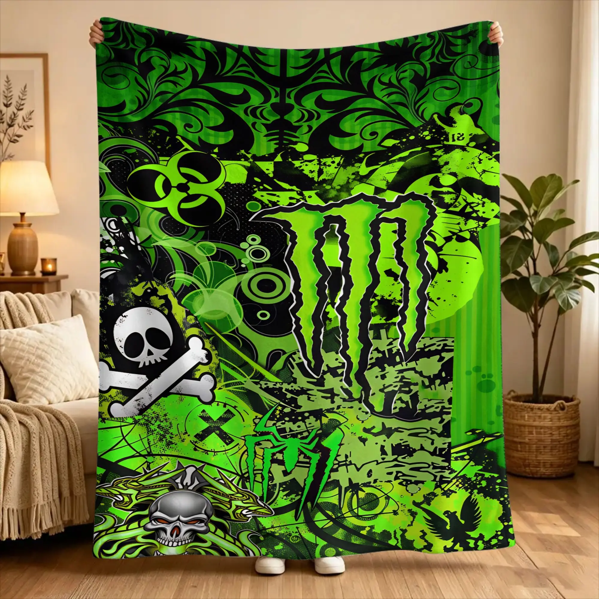 M-Monsters Drink-Racing E-Energy Throw Blanket  Flannel Bedspread For Couch Bed Street Trend Sofa Bed Cover