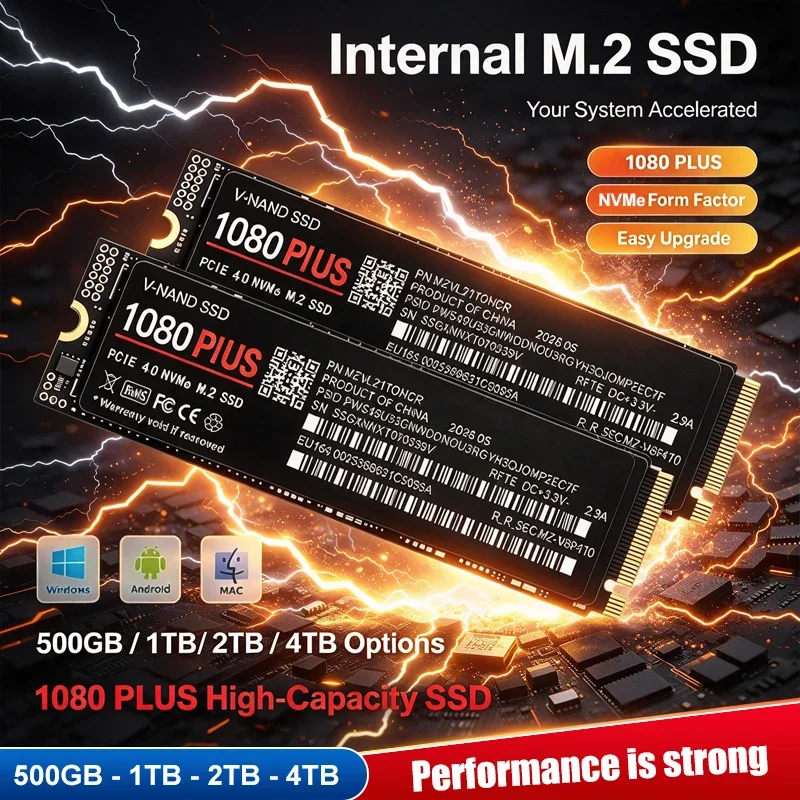 SSD NVMe de alta velocidade 1080 PLUS M.2 2280 PCIe4.0 X4 TLC 3D NAND 500GB/1TB/2TB/4TB, SSD interno para portátil e PC de secretária.