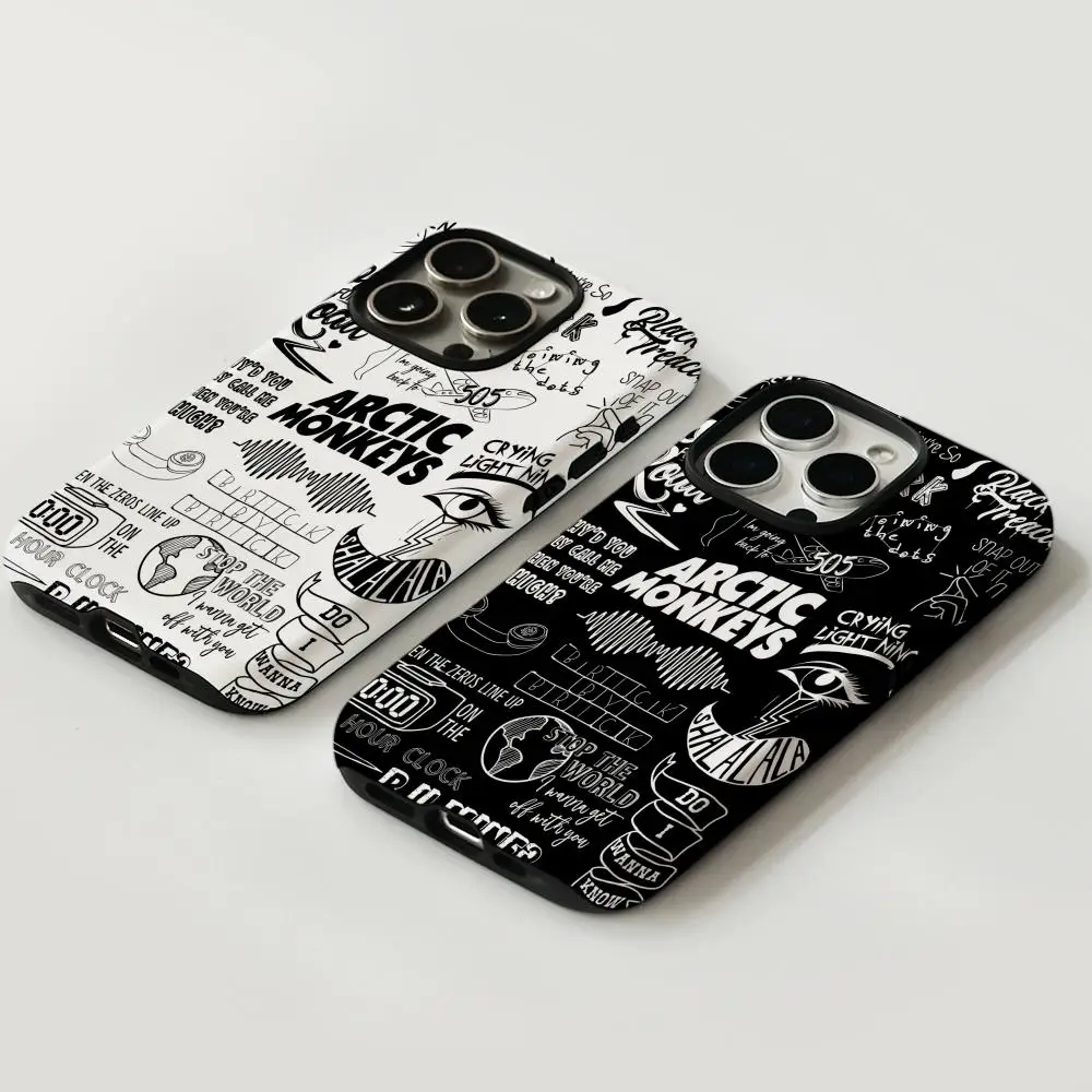 Arctic Monkeys Handyhülle für iPhone 17, 16, 15, 14, 13, 12 Pro Max Plus, glänzende HD-Doppelschicht-Flüssigkeitshartschale