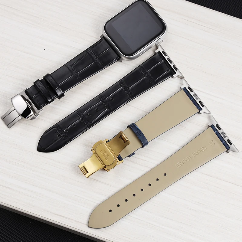 Men's Genuine Leather Watchband for apple iwatch s9 8 7 6 5 4 3 Ultra-Thin Soft Cowhide Bracelet Women Watch Strap 38/40/42/44mm