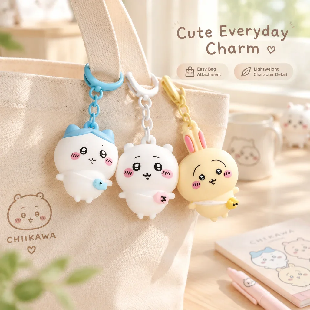 Cute Chiikawa Usagi 3D Pendant Keychain Mini Plush Doll Figure Hachiware Kawaii Bag Charm Keyring Ornament Gift for Kids Girls