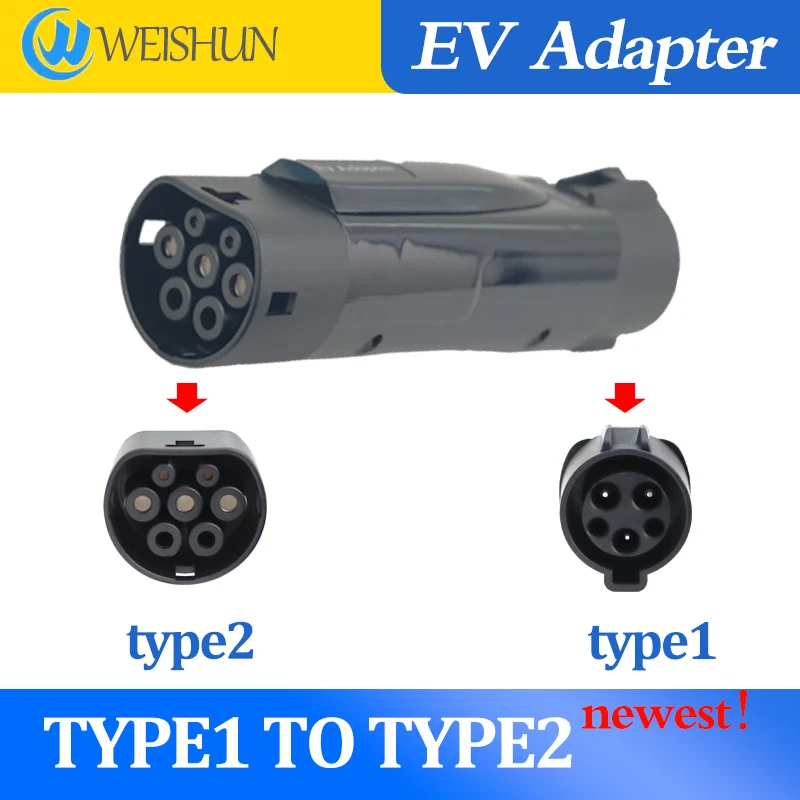 

TYPE1 TO TYPE2 EV Adapter Electric Vehicle Charger Connecter for 16A/32A TYPE1 Charger TO TYPE2 Electric Car Adapter