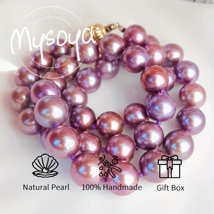 

Ожерелье Mysoya из крупных фиолетовых пресноводных жемчужин Эдисон, 11-14 мм, с подарочной коробкой, подарок для него/нее на дни рождения, свадьбы