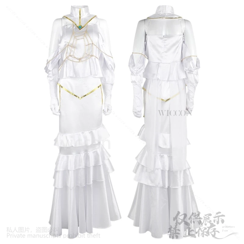 Anime Overlord Cosplay Albedo Kostuum Halloween Kerst Vrouwen Meisjes Witte Jurk Sexy Lolita Hoorn Lange Pruiken Rollenspel Voor Party