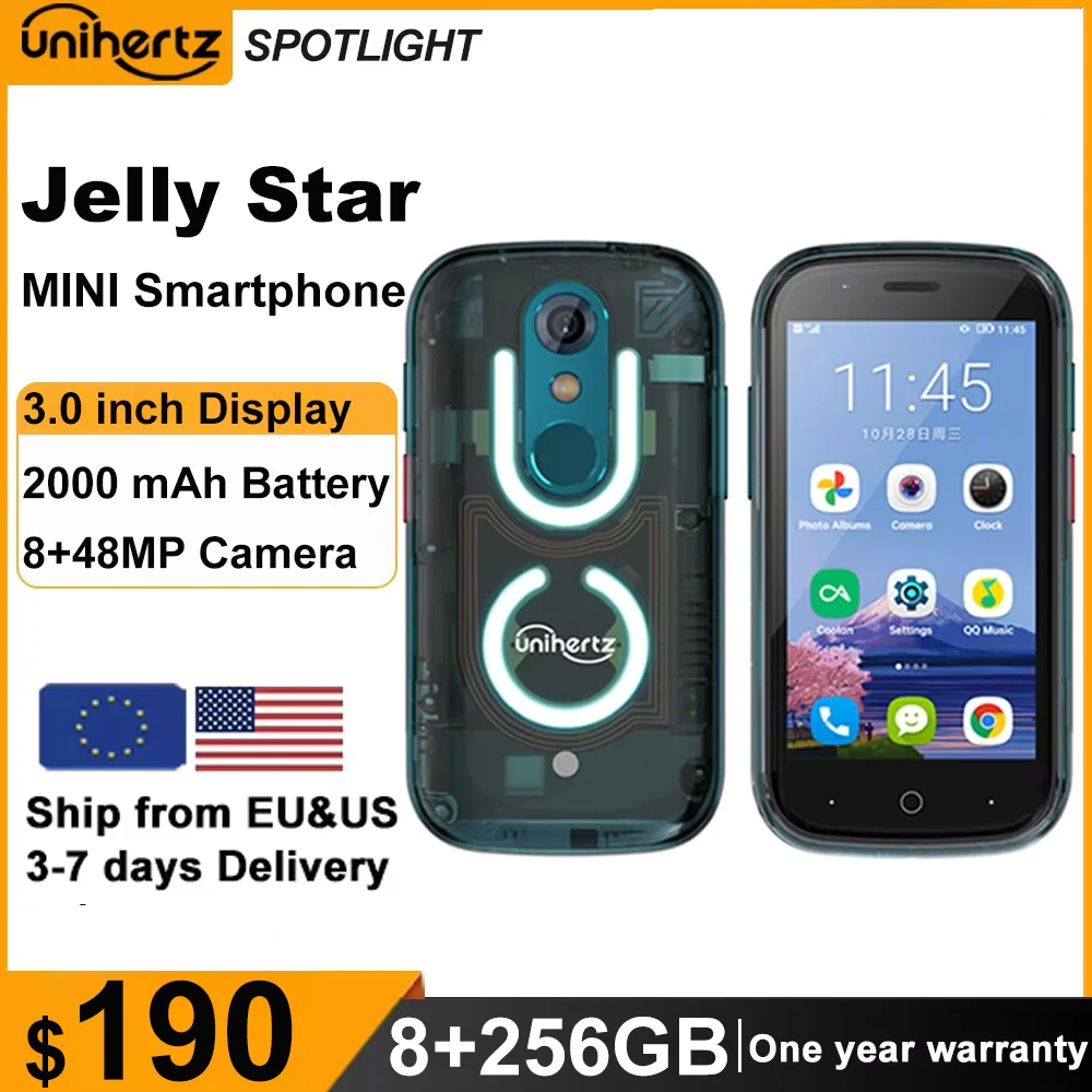 Unihertz Jelly Star Mini Smartphone 8GB 256GB Led Light Unlocked Transparent Backshell Cellphones For Spare Phone