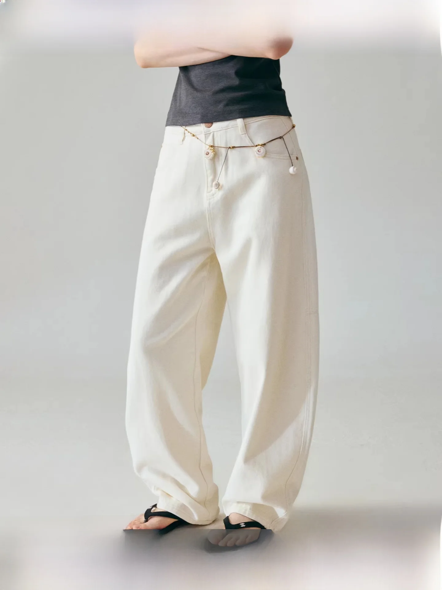 

Джинсы Fano Casual с широкими штанинами, женские брюки-кюлоты, универсальные, свободного кроя, летние, новинка, удобные, с эластичным поясом