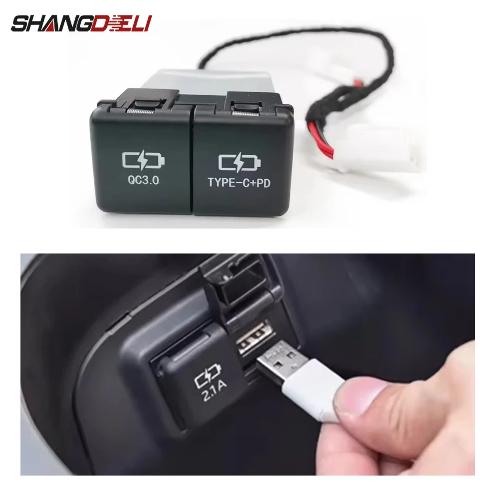 1PC Car Phone Charger Socket Dual QC3.0 USB Type C PD Charging Armrest Box Power Adapter For Toyota RAV4 Wildlander 2020-2024