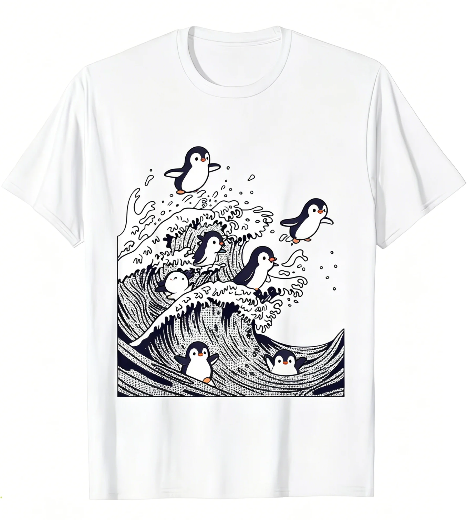 Unique Axolotl Wave Art Shirt Creative Sea Monster Graphic Tee Funny Ocean Lover Gift Top Statement Fashion Casual T-shirt