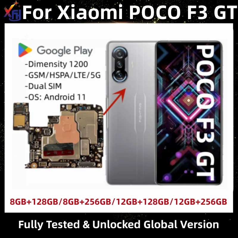 

Материнская плата для Xiaomi POCO F3 GT, материнская плата для Redmi K40 5G, 128 ГБ, 256 ГБ ROM, с установленным Google Playstore