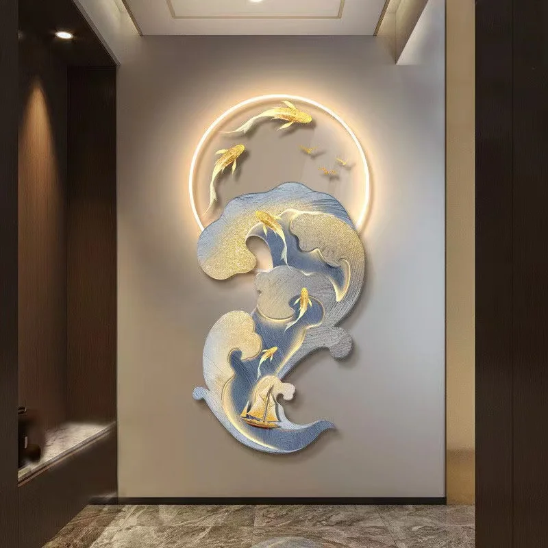 Changhang Koi Nine Fish Painting, Living Room Entrance Decoration Painting, Corridor Hanging Painting, High end Wall Lights