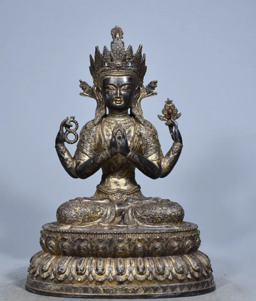 Tibetan Buddhist Four-Armed Tara Bronze Statue Antique Collection