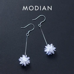 Modian Genuine 100% 925 Sterling Silver Long Chain Snowflake Crystal Drop Earrings Fashion Dangle Ear For Women Charm Jewelry