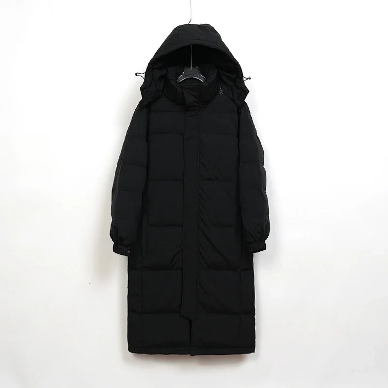 Schinteon 탈착식 후드가 달린 화이트 덕 다운 롱 재킷, 따뜻한 두꺼운 캐주얼 루즈 아웃웨어, 2024 유니섹스 코트, 가을 겨울 신상