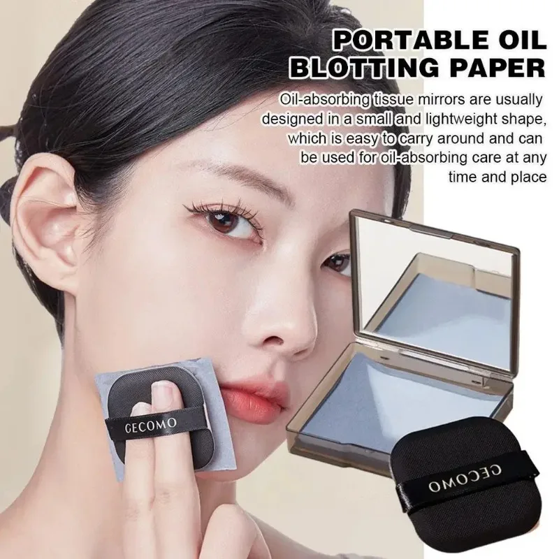 100 Sheets Oil Blotting Papers with Case & Powder Puff Oil Absorbing Sheets Bamboo Charcoal Face Oil Blotting Sheets for Make Up