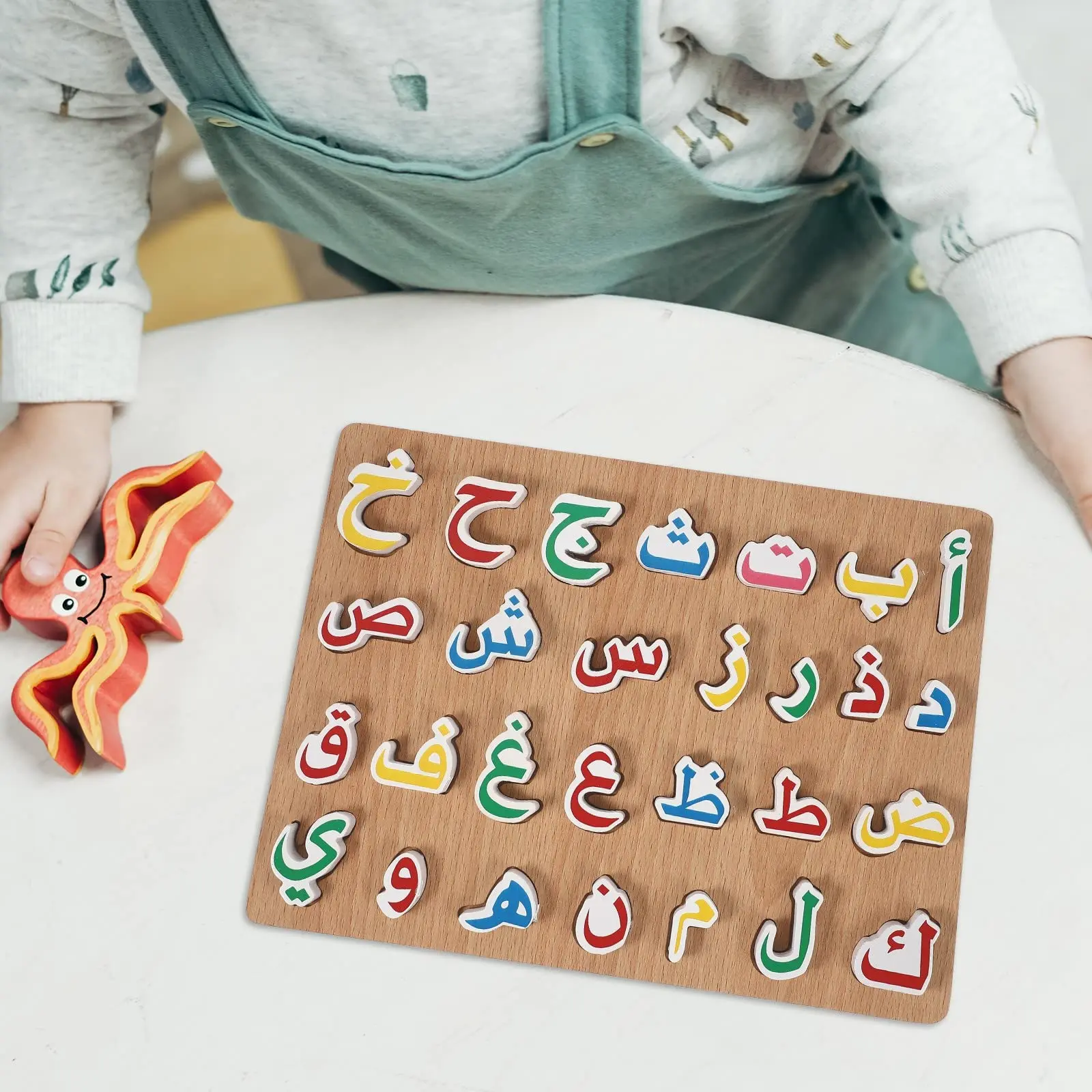 1pc Wooden Arabic Alphabet Puzzle Toys Childrens Montessori Preschool Education Arabic Learning Hand Grip Puzzle Game Kids Toy