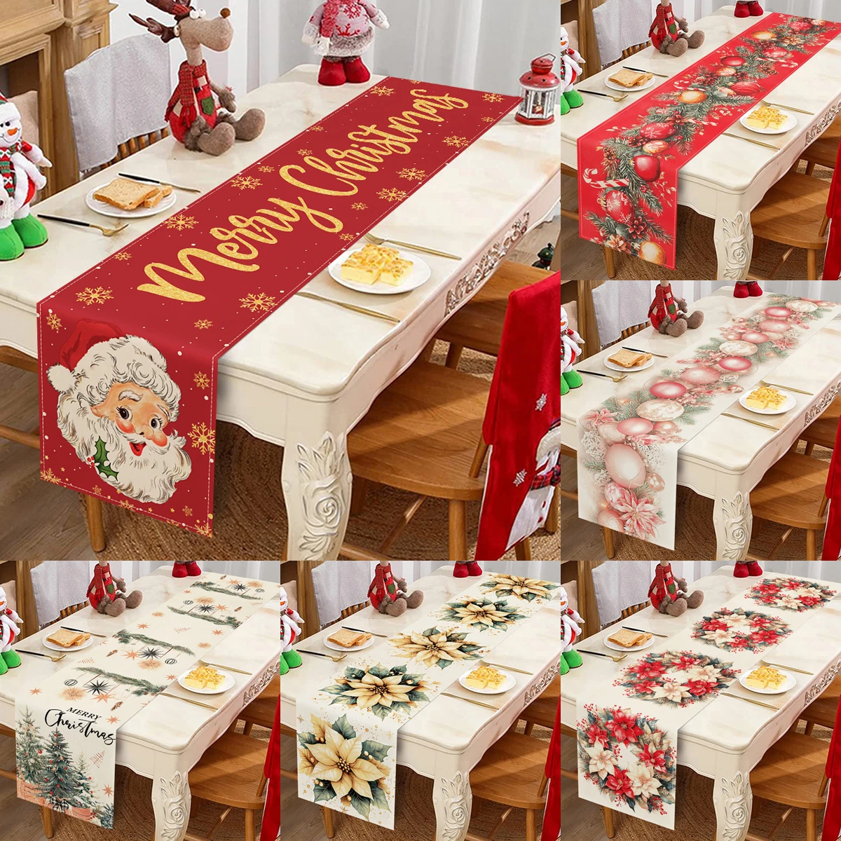 

Christmas Linen Table Runner Merry Christmas Decoration for Home Xmas Table Decor 2025 Navidad Notal Noel Ornament New Year 2026