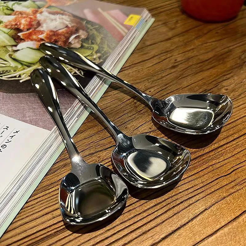 3 Size Stainless Steel Large Square Kitchen Spoon Flat-bottomed Rice Soup Ladle for Dessert Ice Cream Serving Spatula Tableware