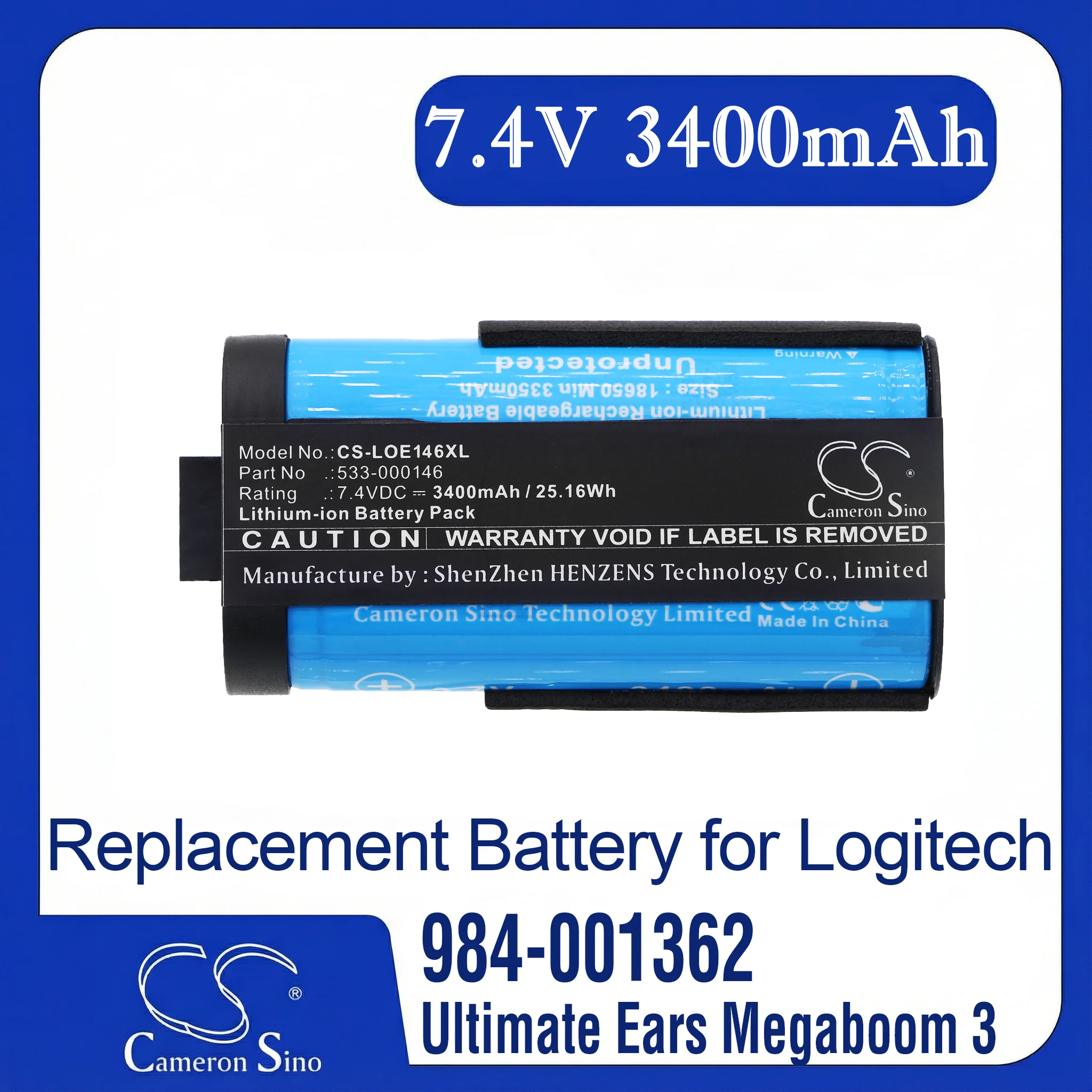 

Сменная батарея Cameron Sino для Logitech 084-000845, 984-001362, Megaboom 3, S-00171, совместима с P/N 533-000146
