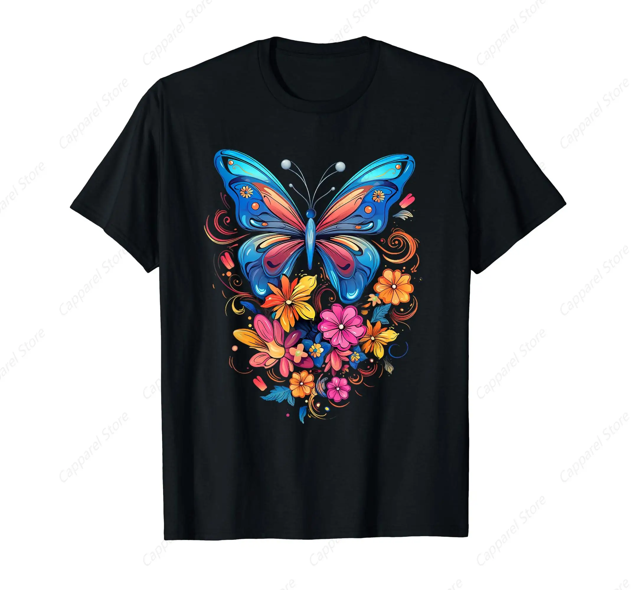 Butterfly With Flowers I Aesthetic Butterfly T-Shirt for Men Cotton 100% Summer Tops Women