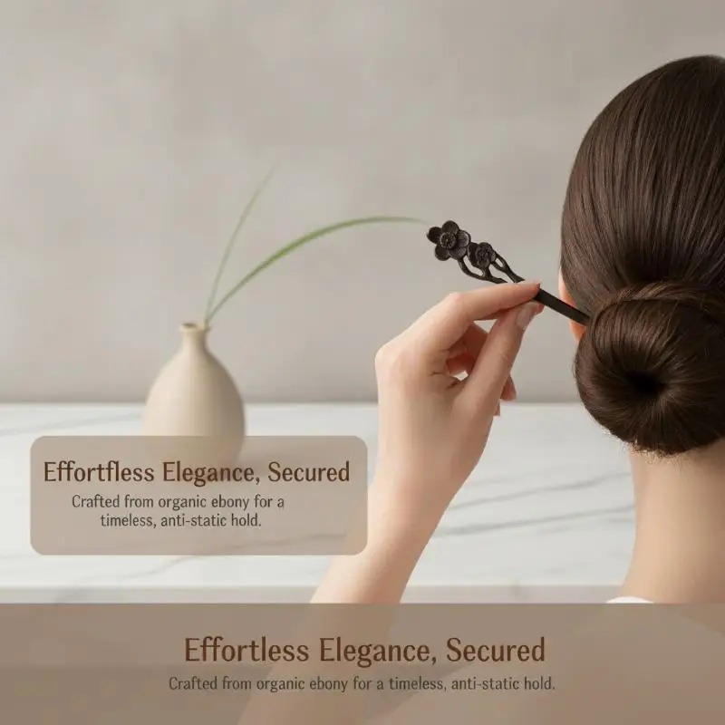 Einfacher, Modischer Retro-Haarstab aus Schwarzem Holz, Langlebiges, Leichtes Haaraccessoire für Frauen, Brautparty – Detail 1