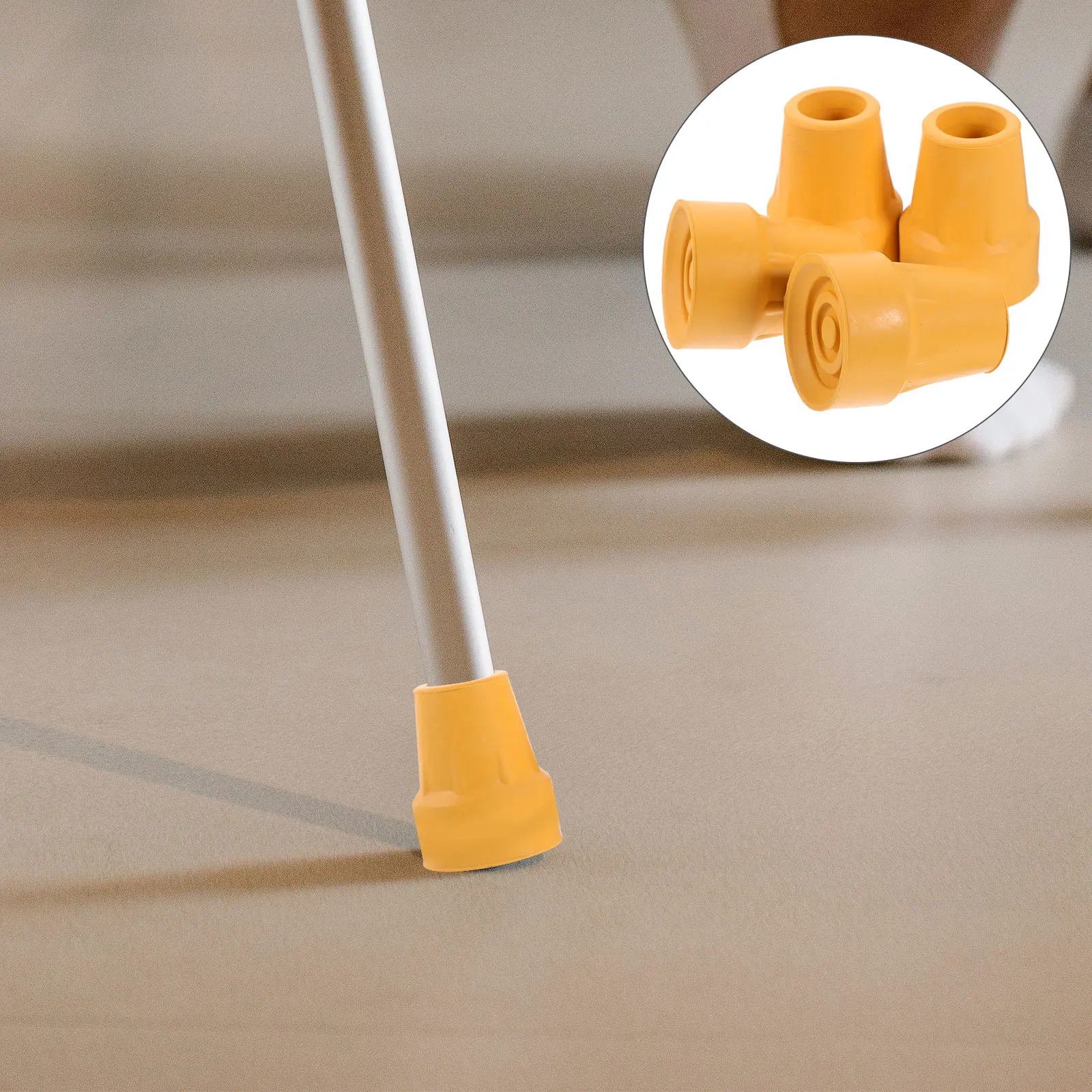 

4pcs Yellow Anti slip Cane Tips Rubber Replacement Pads for Walking Sticks Crutches Durable Stability Hiking Trekking