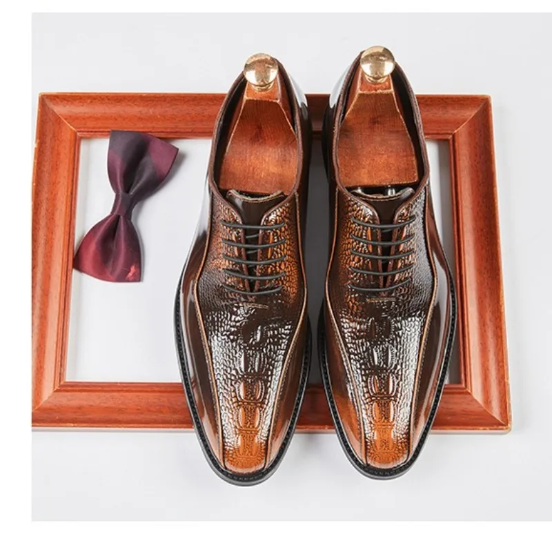 

Vintage Mens Dress Shoes Fashion Crocodile Pattern 2026 Autumn New Handmade Quality Genuine Leather Social Business Shoes Man
