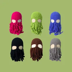 2023 new Balaclava Knit Beanie Ski Mask Octopus squid Knitted Hat for Skiing Motorcycling Solid color for Gift Hip-hop Cap