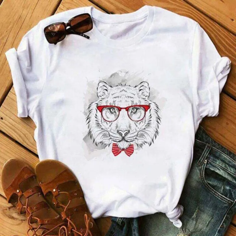 Cartoon Tiger Creative Fun Pure Cotton Printed Children's Short Sleeved New Fashion Trend Parent-child Loose Round Neck T-shirt