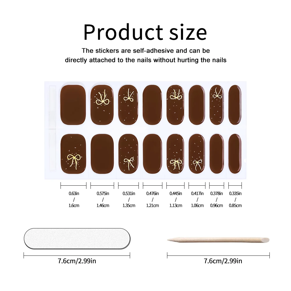 Semi-cured Gel Nail Strips 16 Tips - Self Adhesive Gel Nail Stickers Waterproof DIY Nail Decals Manicure Set, UV Lamp Required