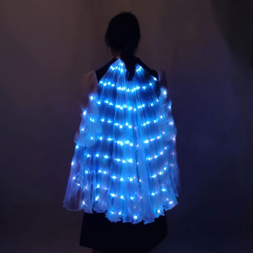 Capa luminosa de led, pano transparente branco, gancho à mão, fluorescente, adereços de dança do ventre, realizando asas de led para adultos