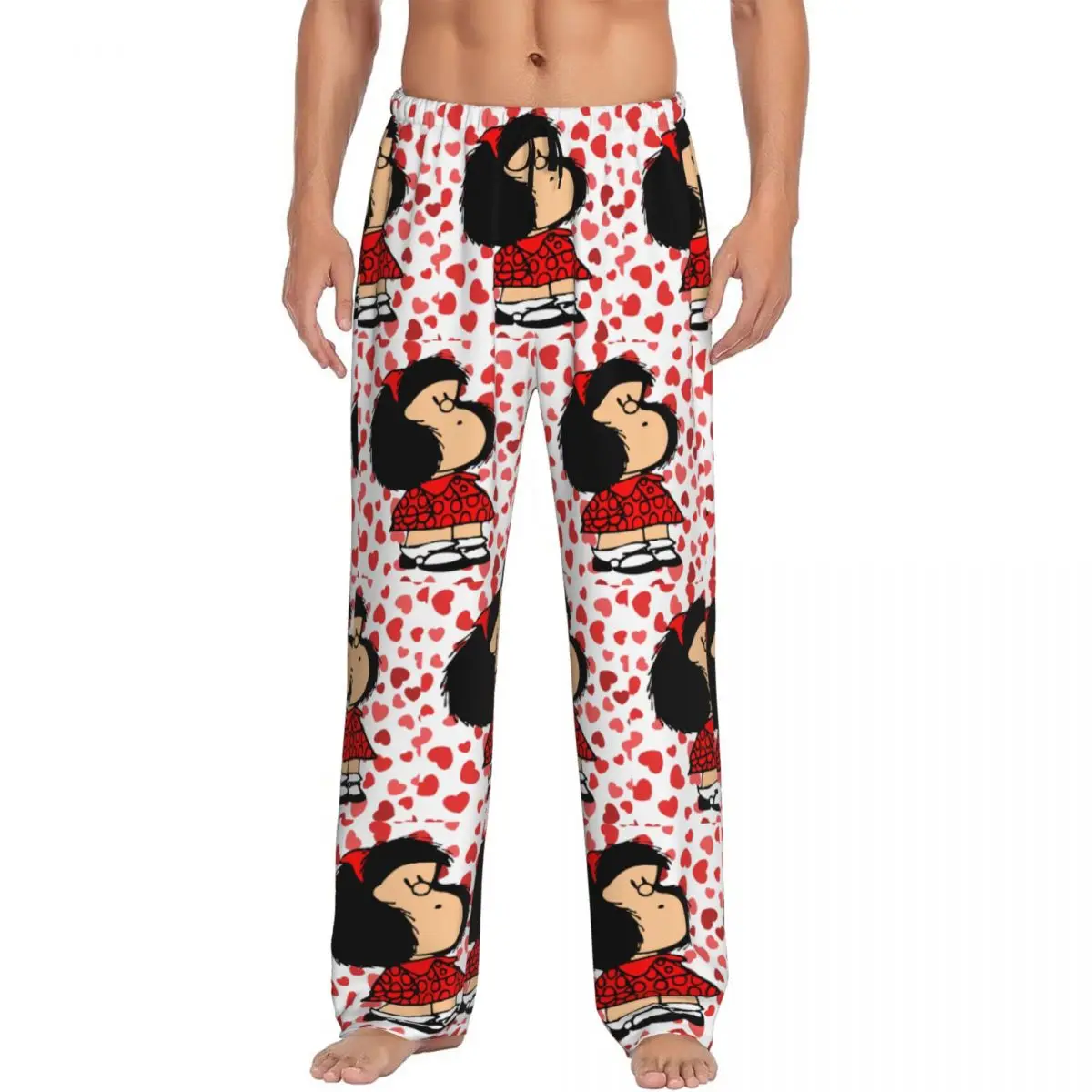 Custom Mafalda Power With A Surprised Pajama Pants Men Quino Kawaii Cartoon Lounge Sleep Stretch Sleepwear Bottoms with Pockets