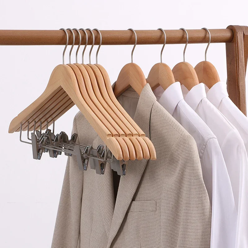 2PCS Wooden Hangers Smooth Solid Wood Pants Hanger with 360 Swivel Hooks for Closet Organization Skirt Display Racks with Clips