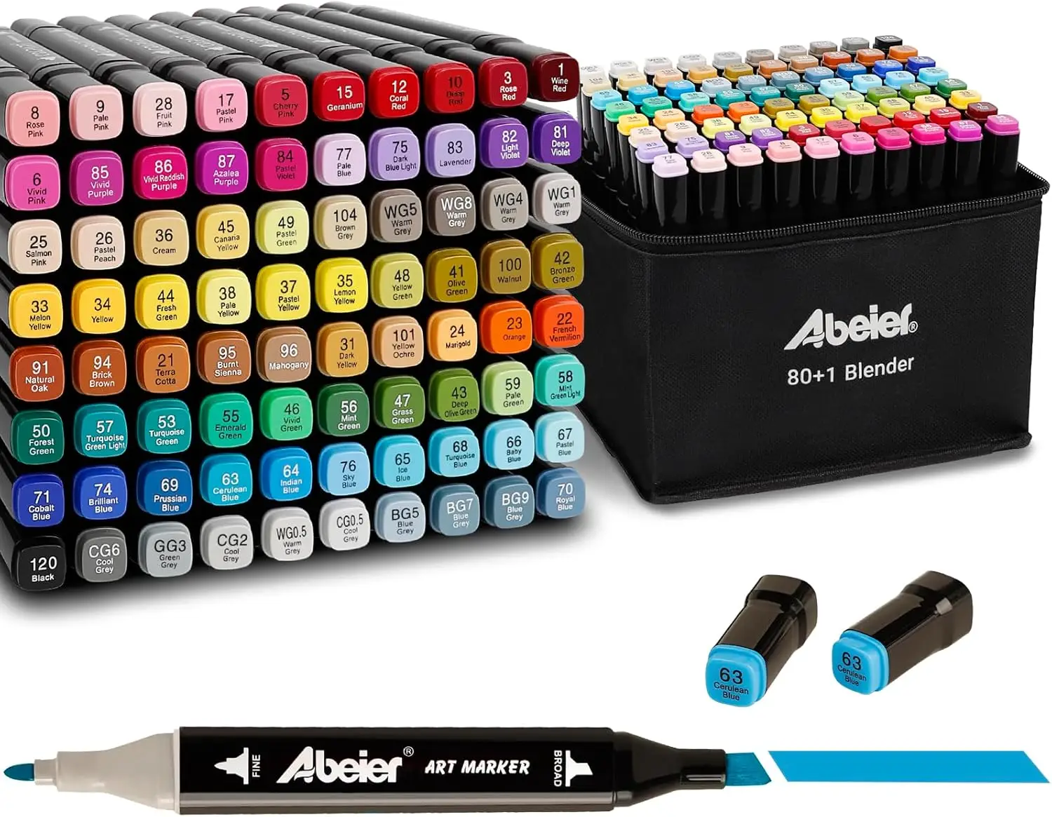 80 Colors Alcohol Based Markers, Dual Tip Drawing Markers Set, plus 1 Colorless Blender Pen, Permanent Sketch Animation Marker