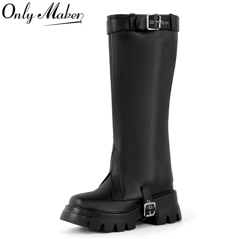

Onlymaker Women Round Toe Removable Shaft Black Boots Fashion Punk Boots
