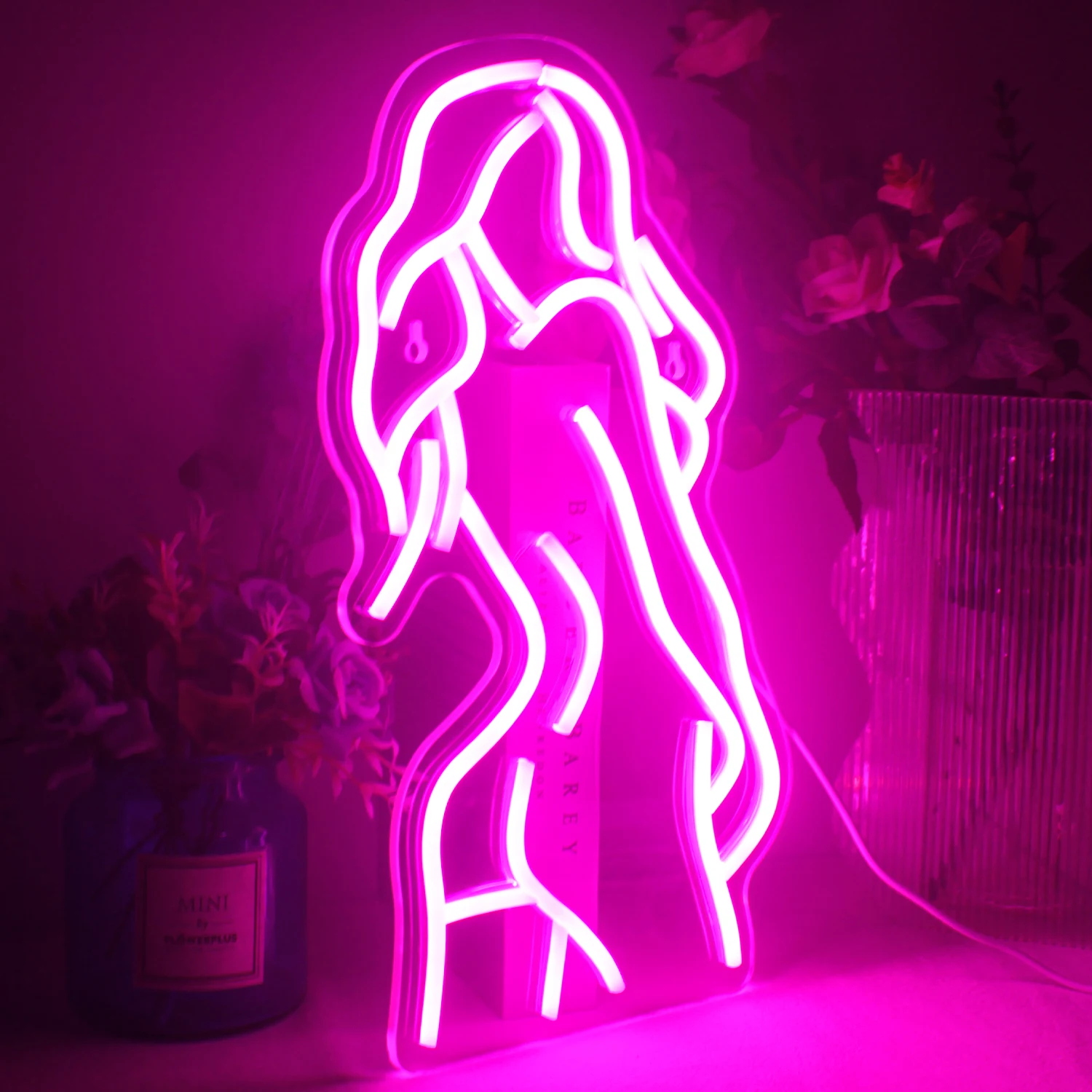 Pink Lady Back LED Neon Bedroom Lights USB Neon Light Hotel Bar Man Cave Club Home Birthday Party Aesthetic Room Dorm Decor