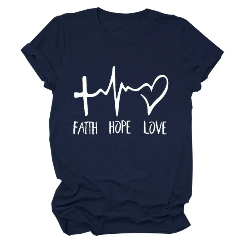 COTTON 100% FAITH HOPE LOVE  Female European and American Street Fashion Loose Upper Garment Graphic Tops Aesthetic  Oversized