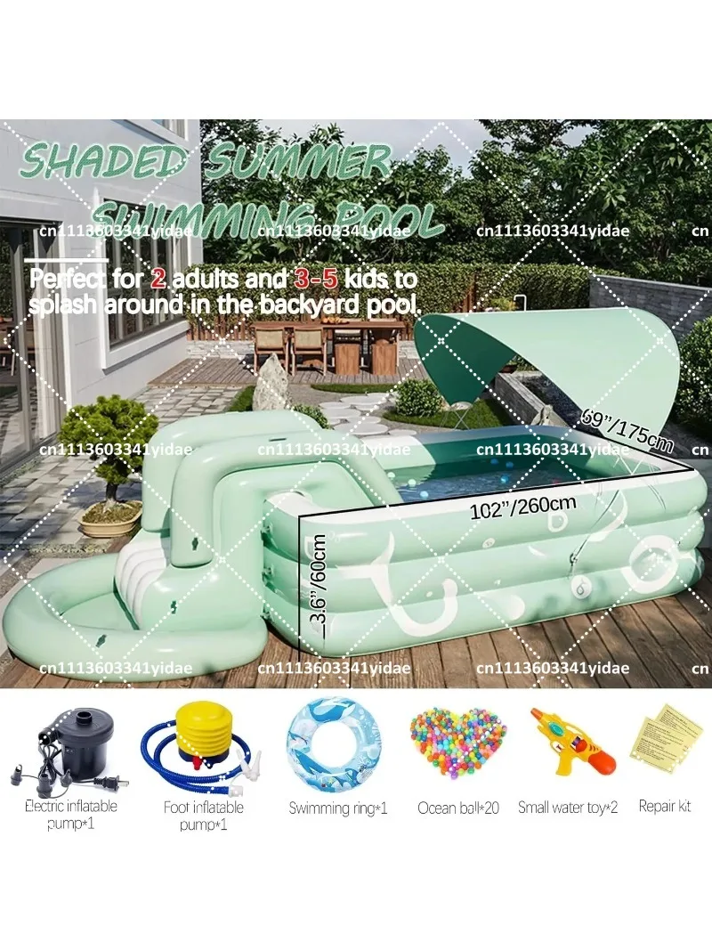 

Large Inflatable Pool with Canopy and Slide for Family Backyard, Outdoor Swimming Pool for Adults Kids