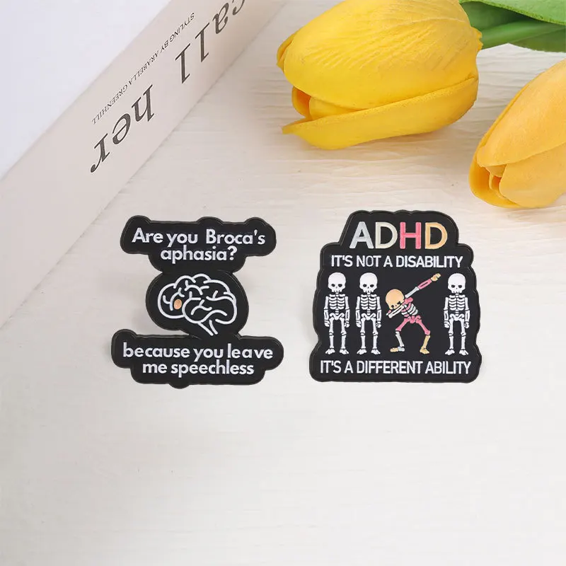 Creative Neuroscience Brooch Funny Text Broca Aphasia English Skull Metal Badge Gift Pin For DIY Clothing Bags Hat Accessories