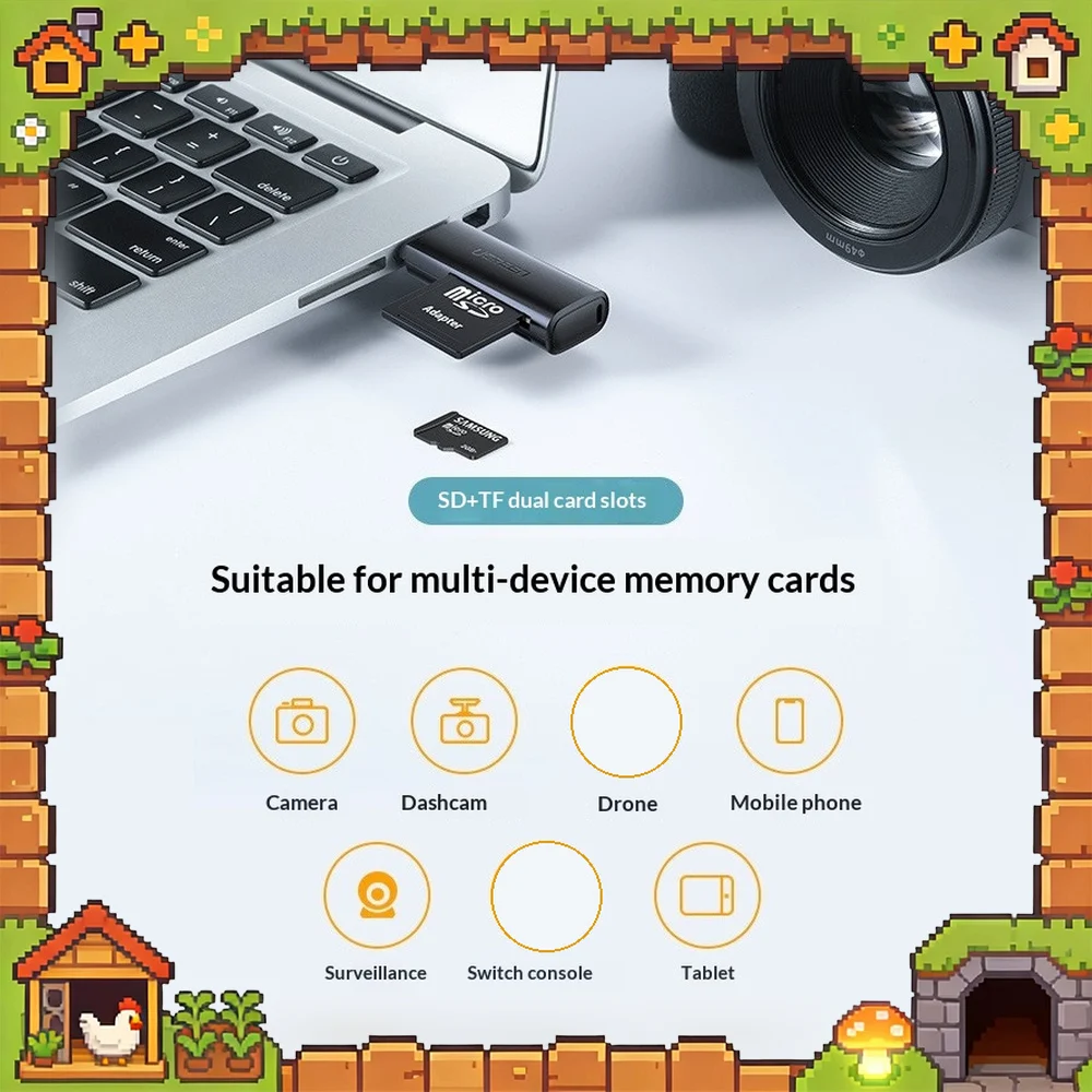 UGREEN 10927 CM264 USB 3.0 SD TF Card Reader Dual Slot Memory Card Adapter for Computer Laptop
