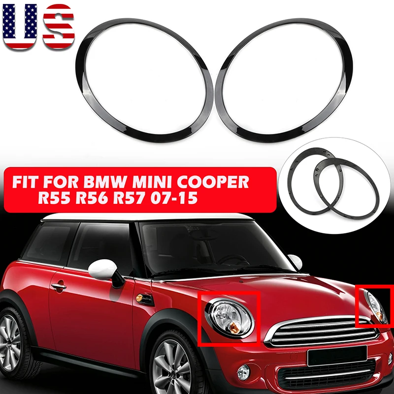 2Pcs Car Lamp Ring Trim Cover Glossy Black Sticker Eyebrow Front Headlight Trims Frame Fit For Mini Cooper R Series R55 R56 R57