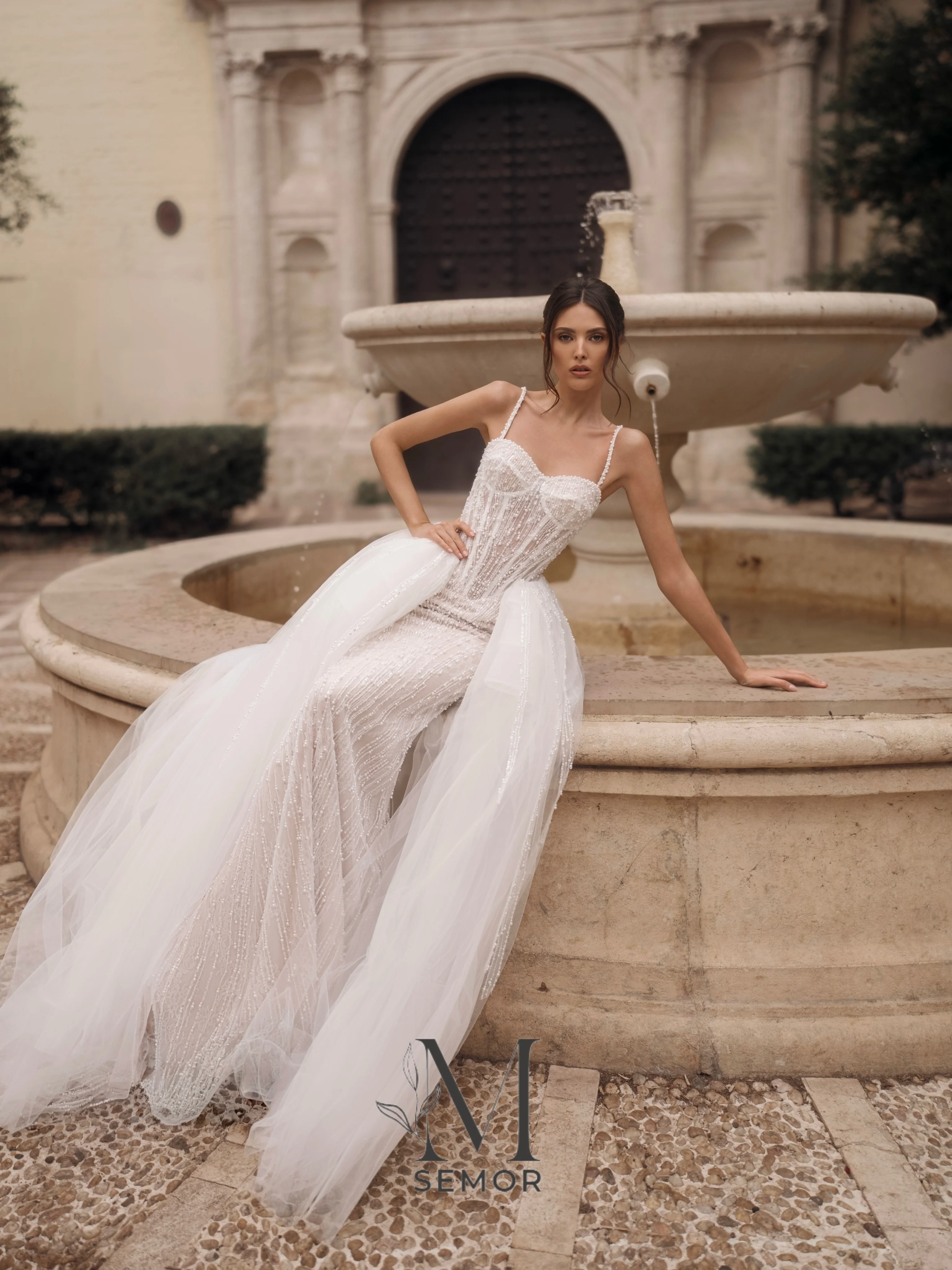 Semor luxurious Beading 2026 Mermaid Wedding Dress Sweetheart Spaghetti Strap платье свадебное Detachable Train Customized