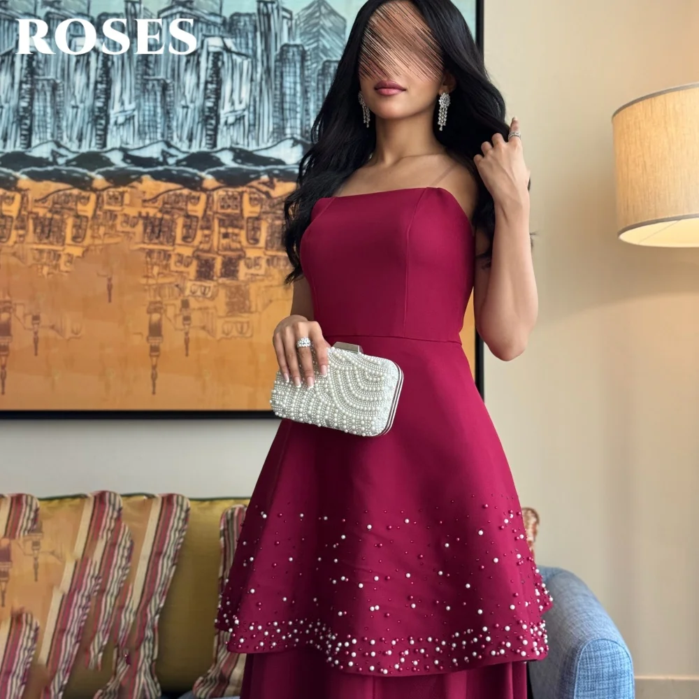 فستان حفلات من الساتان باللون الفوشيا بدون حمالات فستان حفلة موسيقية متدرج مطرز بالخرز فستان سهرة لحفلات الزفاف مع ثنيات رداء de soirée مخصص #3