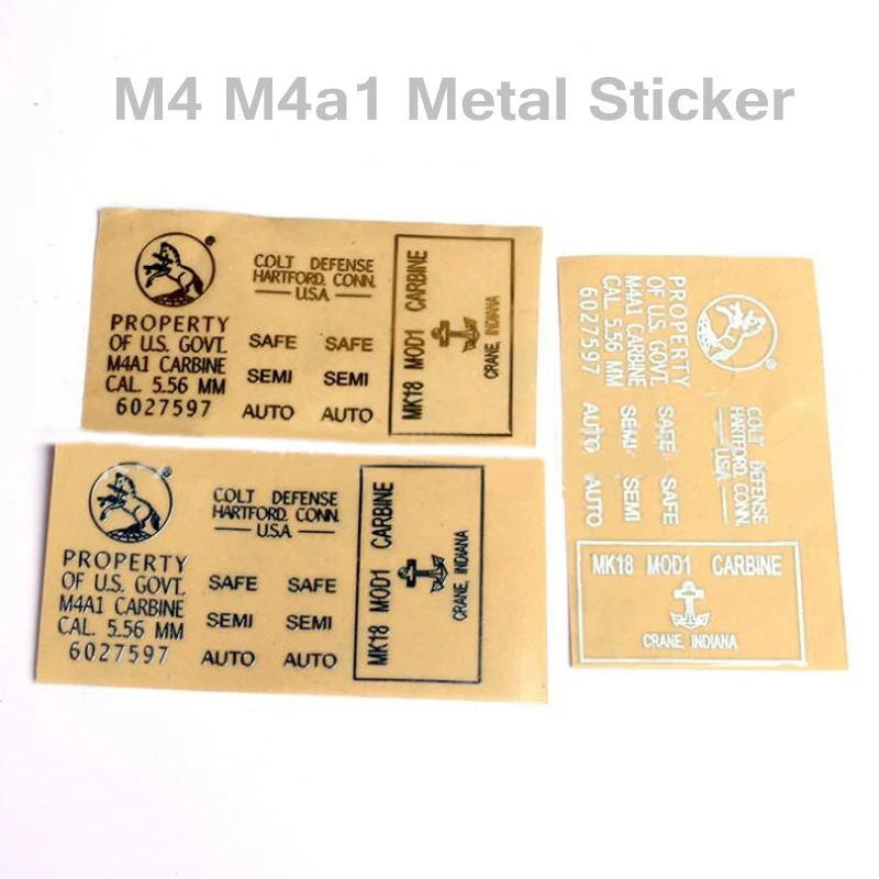 

M4 M4a1 Metal Sticker Paintball Air Gun Gel Ball Blaster Paintball Gun Accessories 3M Strong Sticker Equipment Silver Gold