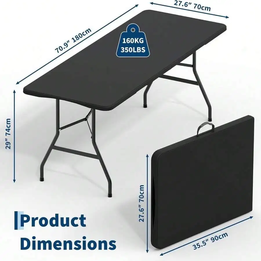 Outdoor 6 Ft Folding Camping Table Plastic Table Portable Square Height Dining Table Perfect For Picnics, Parties, Party And Cam