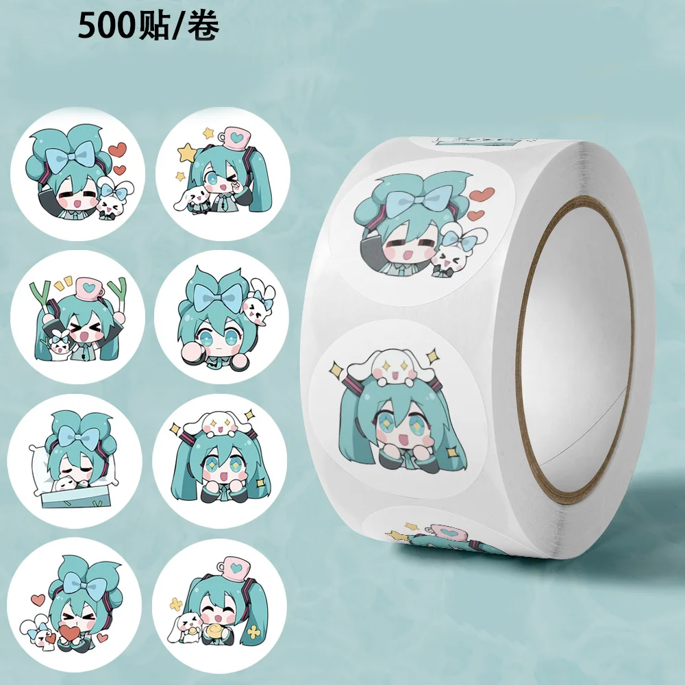 500 Stück/Rolle Cartoon Niedliche Hatsune Miku Rolle PVC-Material Kreative DIY Handy- und Umschlag-Scrapbook Wasserdichte Kindersticker