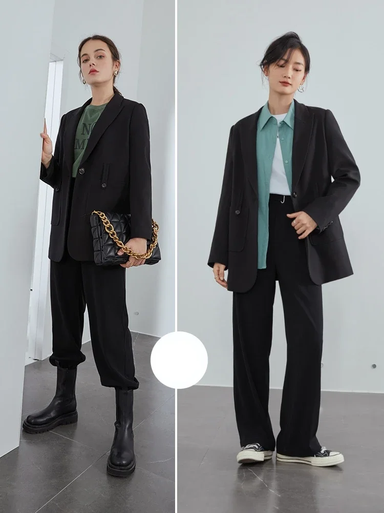 FSLE Office Lady Mopping Pants Women 2021 Summer Straight Loose Casual Suit Pants High Waist Drape Wide Leg Trousers