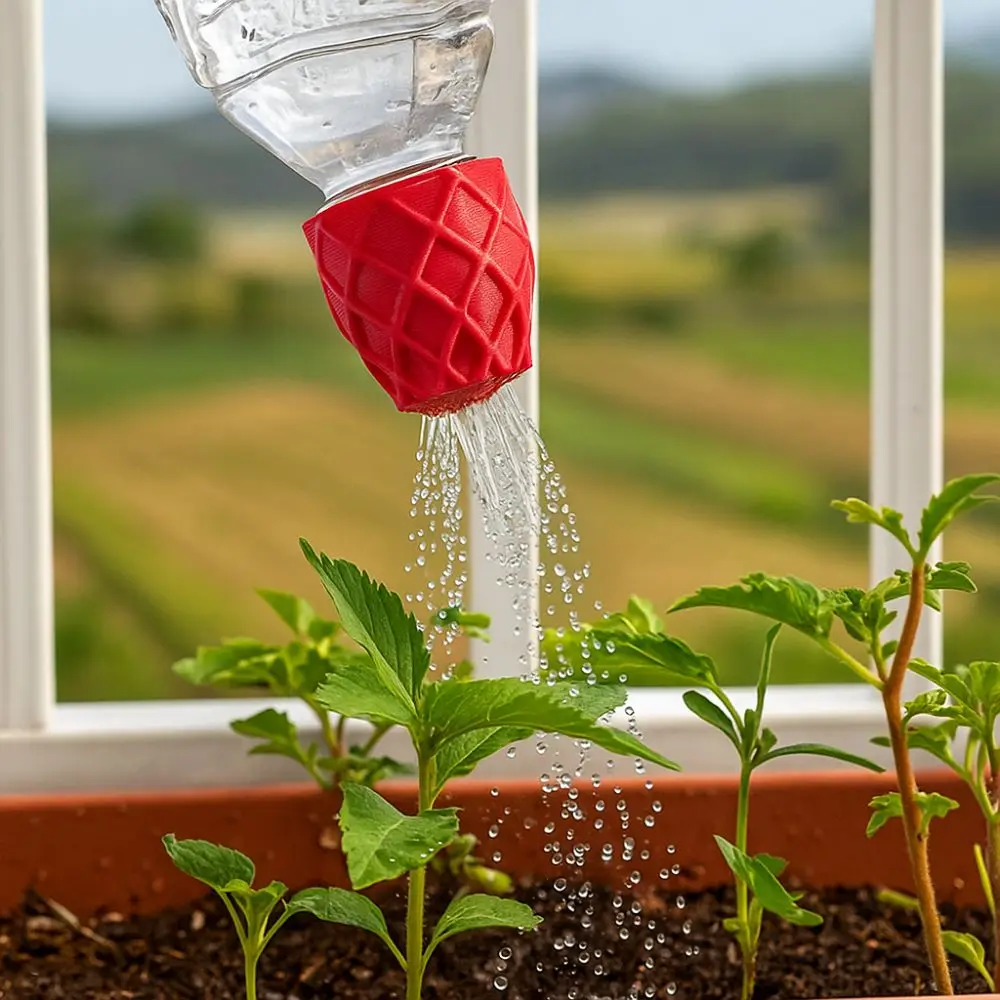 

2pcs Practical Red Bottle Cap Sprinkler Plastic Portable Water Bottle Cap Threaded Flower Waterer Household Potted Plants