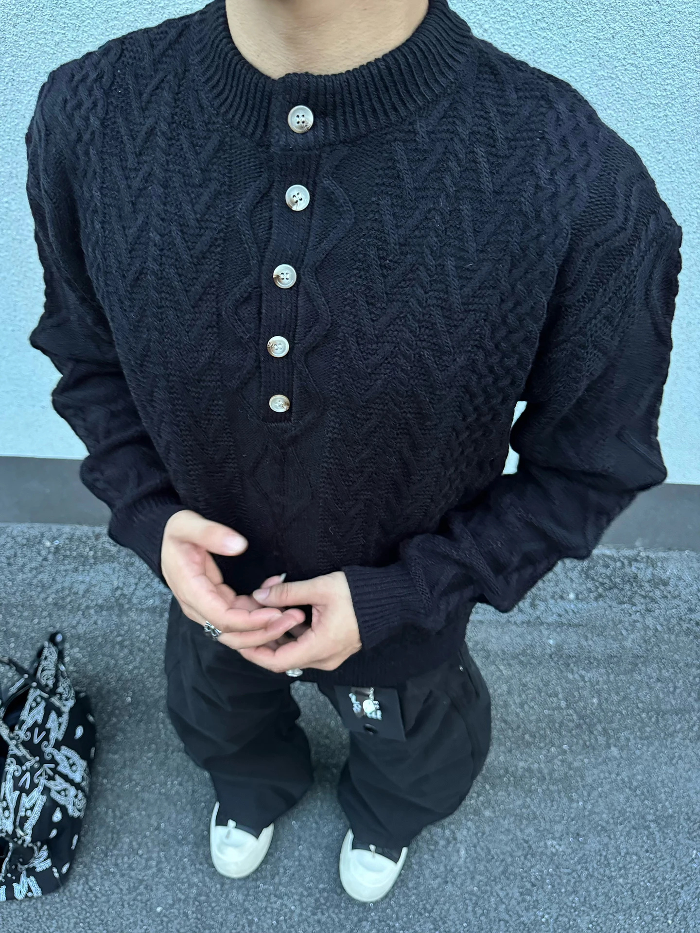 

Американский повседневный вязаный свитер с воротником Генри для мужчин и женщин, осенний вязаный свитер Lazy Sle CleanFit, мягкое полиэфирное волокно